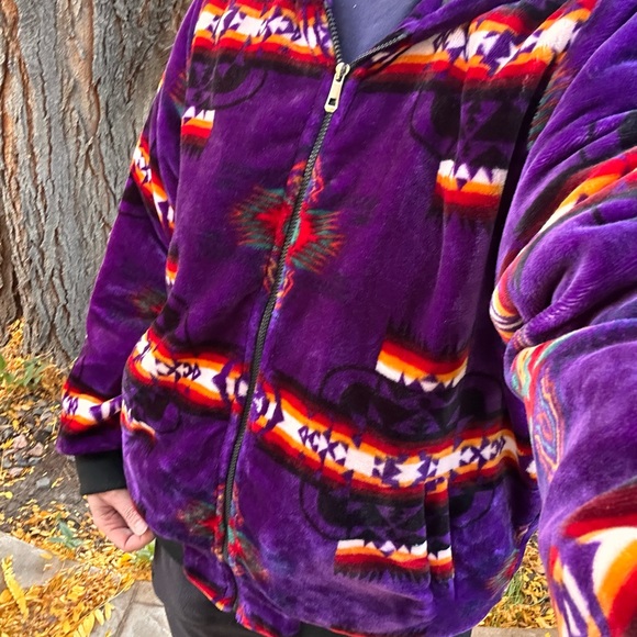 Aztec plush blanket zip up jacket purple SW print Size L/XL - Picture 12 of 12